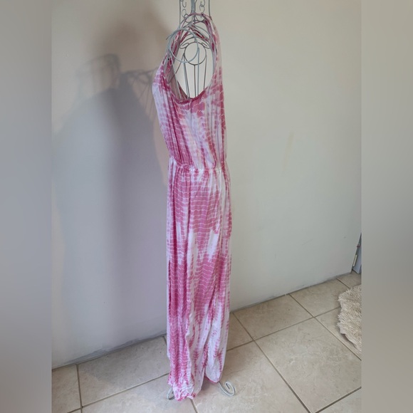 Elan Pink Tie Dye Halter Maxi Dress Size Large Boho Summer slits rayon - Picture 3 of 9